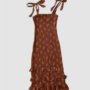 Abercrombie & Fitch smocked tiered ruffle midi dress brown floral dress size XS